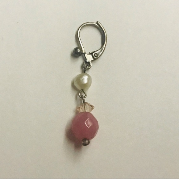 New Silver Color Dangle Earrings Pink Bead Faux Pearl Lever-back Closure - Picture 6 of 10